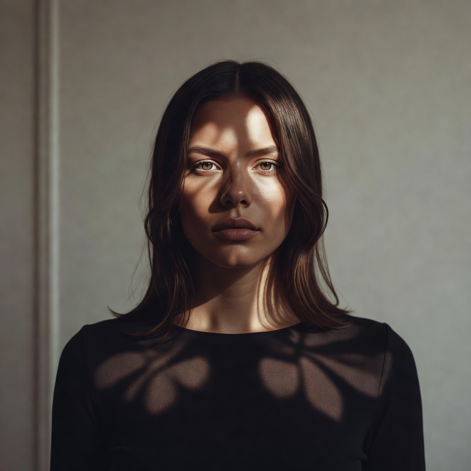 AI generated Street Style portrait featuring Telephoto 85mm and Butterfly Lighting with a Mysterious expression.