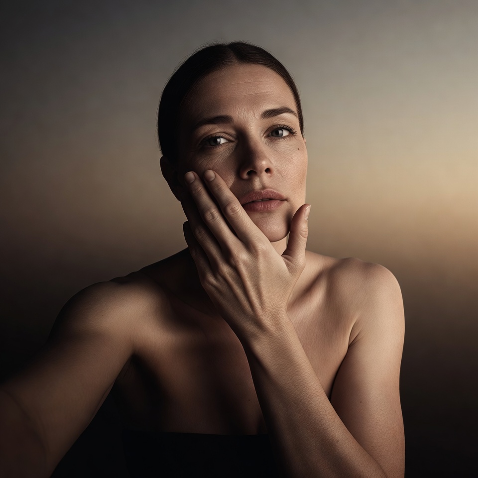 AI generated Morning Fog portrait featuring Selfie Angle and Harsh Flash with a Peaceful expression.