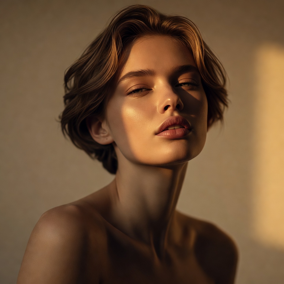 AI generated Golden Hour portrait featuring Eye-Level and Rembrandt Lighting with an Energetic expression.