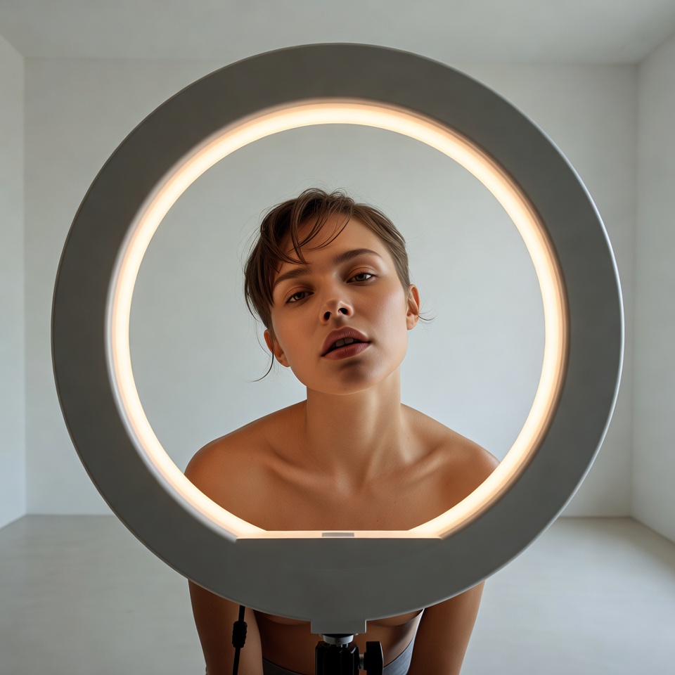 AI generated Technicolor portrait featuring Wide Angle 24mm and Studio Ring Light with a Melancholic expression.